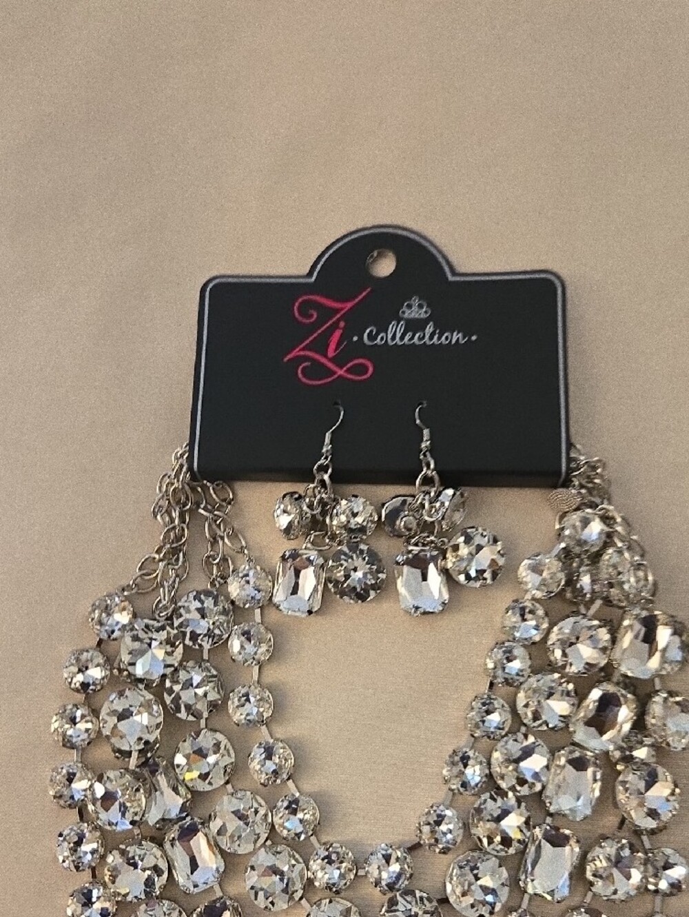 ZI Collection Crystal Statement Multi-Strand Necklace - Clear - Picture 3 of 3